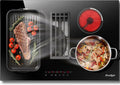 30 Inch Electric Cooktop with Ductless Downdraft - 4 Burner Built-in Stove 7400W, 30' Electric Stove Downdraft Range Hood 135W, Timer, Safety Lock, 220V Hard Wired, Recirculating Air Vent