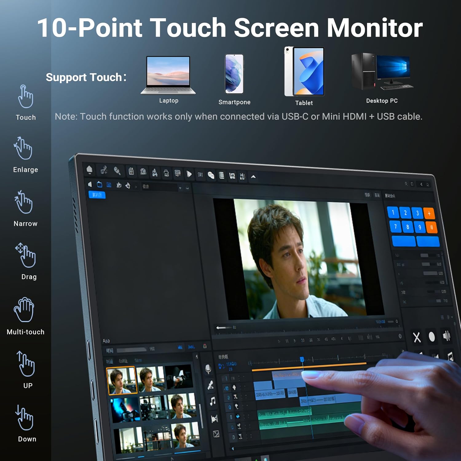 MINIX SF10T Portable Monitor 10.5 inch Touchscreen Laptop Monitor IPS 178° Wide-Viewing/Built-in Dual Speakers Low Blue-Light/HDR Eye Care External Screen w/Smart Cover for Mac PC Xbox PS4/5 Switch