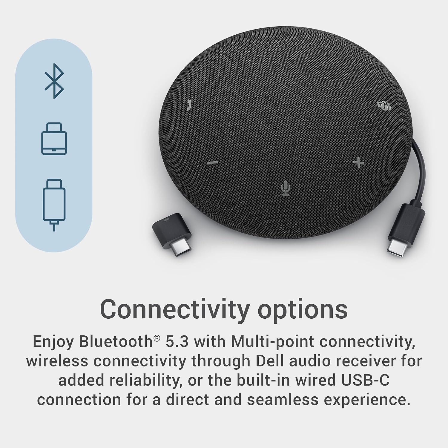 Dell Pro Plus Wireless Speakerphone - SL525 - USB-C, Zoom/Microsoft Teams Certified, Wired/Wireless, Bluetooth 5.3, Omni-Directional, AI-Based Noise Cancellation