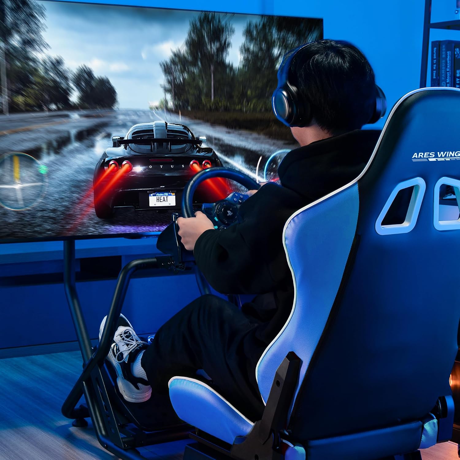 ARES WING Sim Racing Cockpit with Monitor Mount, Wheel Stand with Seat, Simulator Compatible with Fanatec, Thrustmaster, Logitech, Moza Racing Games on PS5, PS4, Xbox and PC