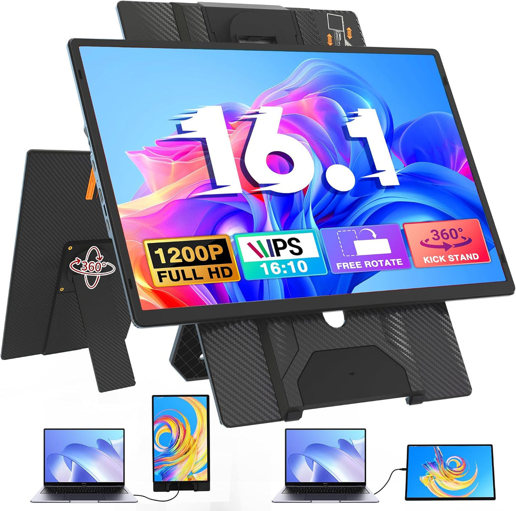 Laptop Screen Extender Portable Monitor, FHD 1200P 16.1' Detachable Monitor Extender for Laptop, Fit for 13-17' Laptops, Compatiable with Windows/Mac/Chrome/Android