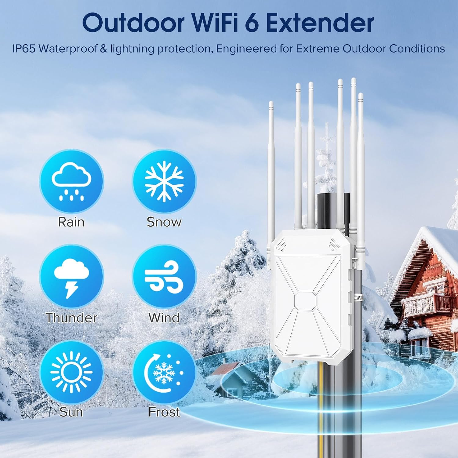 AX3000 WiFi Extender Signal Booster Outdoor WiFi 6 Extender, Wireless Gigabit Access Point Outdoor, IP67 Weatherproof, with PoE, for Starlink, Camera, Garage, Farm, Yard, RV, Campsite