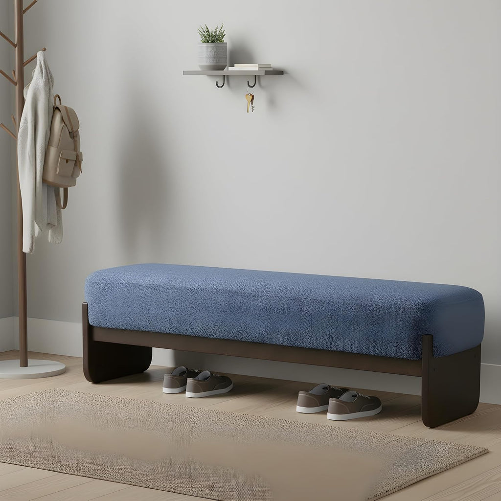 Christopher Knight Home Arden Minimalist Style Rectangular Loop Yarn Fabric Ottoman Bench, Rubberwood Frame, Entryway Bench, Living Room Sofa Extra Seat, End of Bed Footstool, Blue+Brown