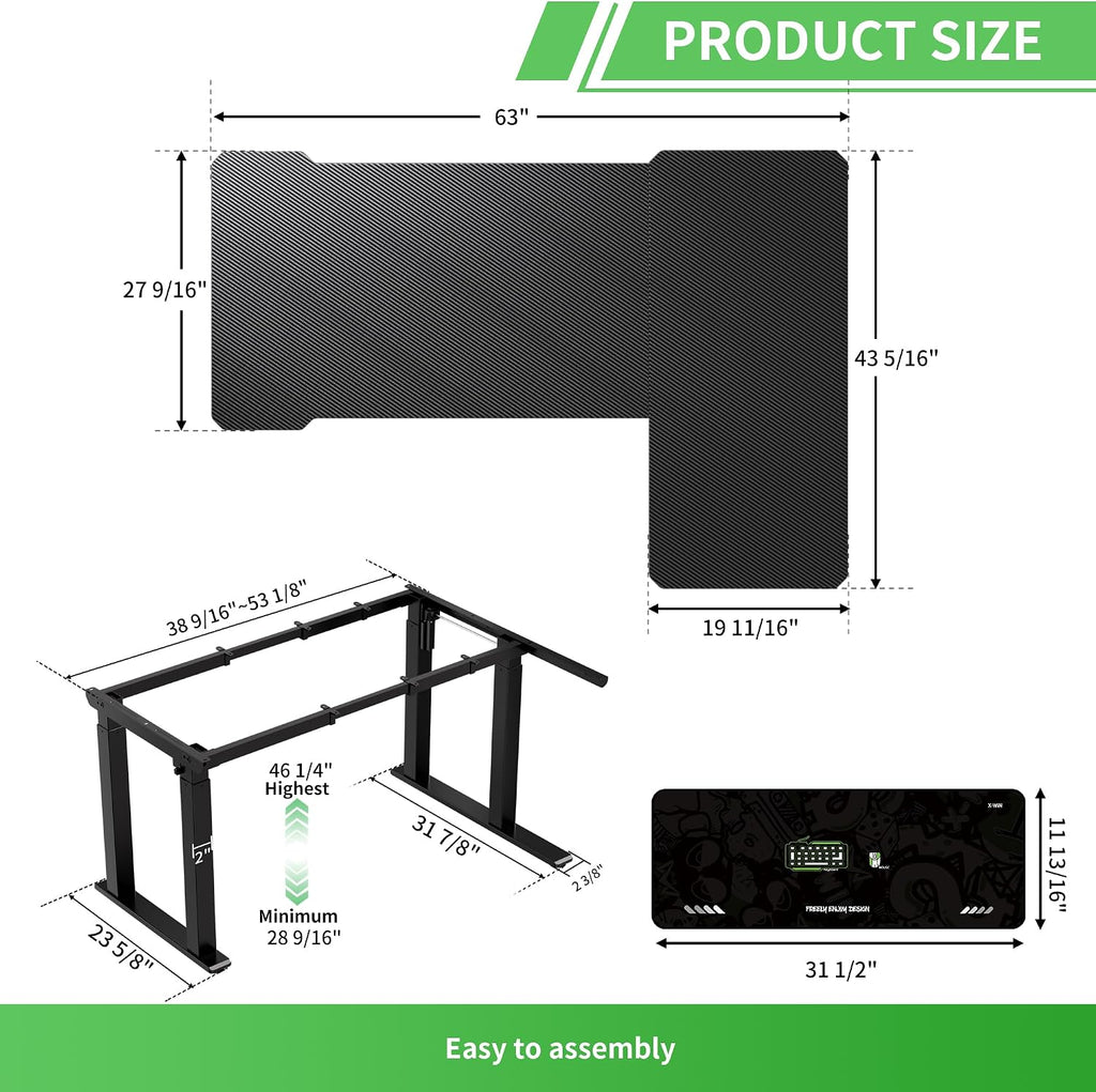 X-Win 63 Inches L-Shaped Electric Standing Desk, Dual Motor Height Adjustable Stand Up Corner Desk, Sit to Stand Workstation, Carbon Fiber Top