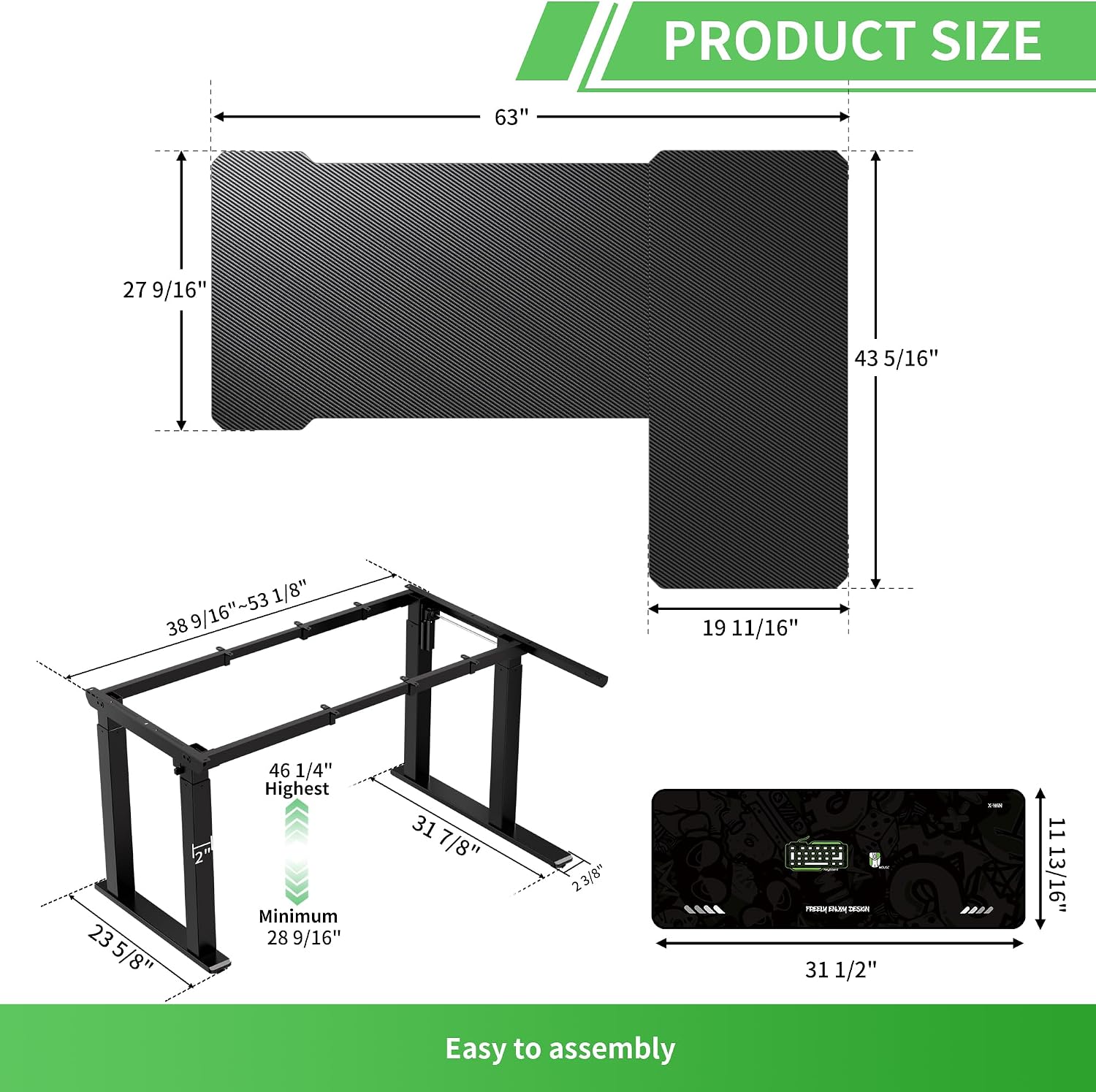 X-Win 63 Inches L-Shaped Electric Standing Desk, Dual Motor Height Adjustable Stand Up Corner Desk, Sit to Stand Workstation, Carbon Fiber Top