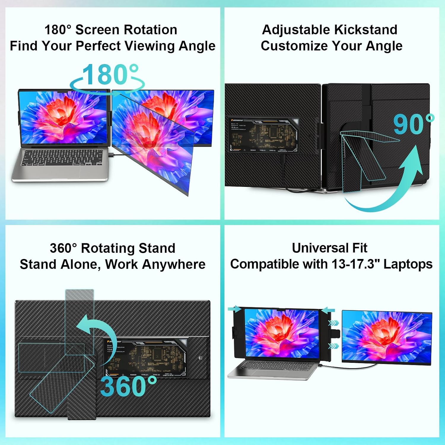 Laptop Screen Extender 15.6', 120% sRGB 1080P FHD Laptop Monitor Extender, Dual Screen for 13-17' Laotop, Plug and Play Portable Monitor with Windows/Mac/Android/Chrome/PS5