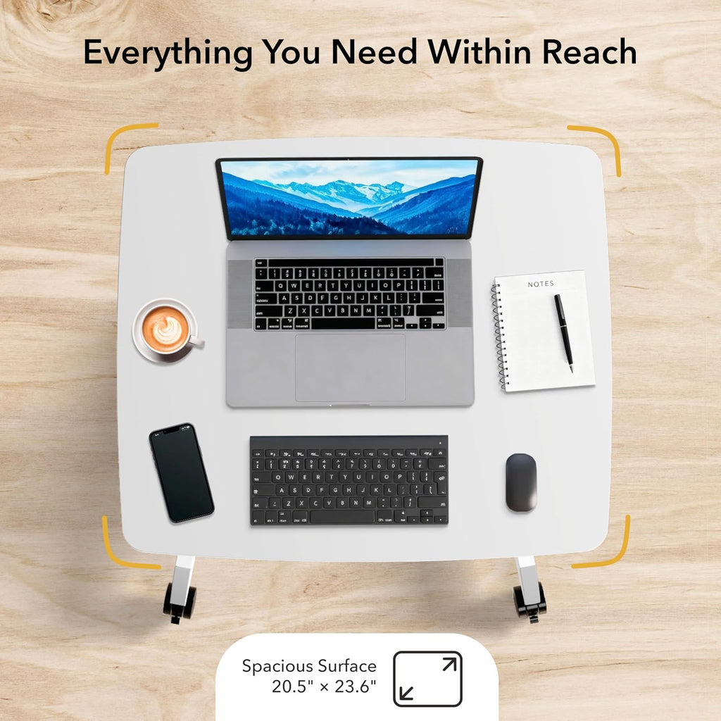 Mount-It! Adjustable Rolling Laptop Desk, Mobile Standing Desk with Wheels, Small Sit-Stand Computer Cart for Home, Office, or Classroom, 29.6–44.2' Height, 23.6'x20.5' Desktop, White