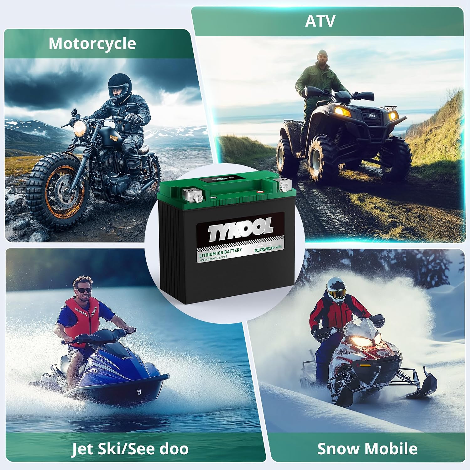 TYKOOL LFP20L-BS-STD Lithium Battery, Replaces YTX20L-BS 65989-97C, 480CCA 8Ah Fits for Motorcycle ATV UTV PWC, Compatible with Harley Davidson Softail Fat Boy V-Rod Heritage Classic, Digital Readout