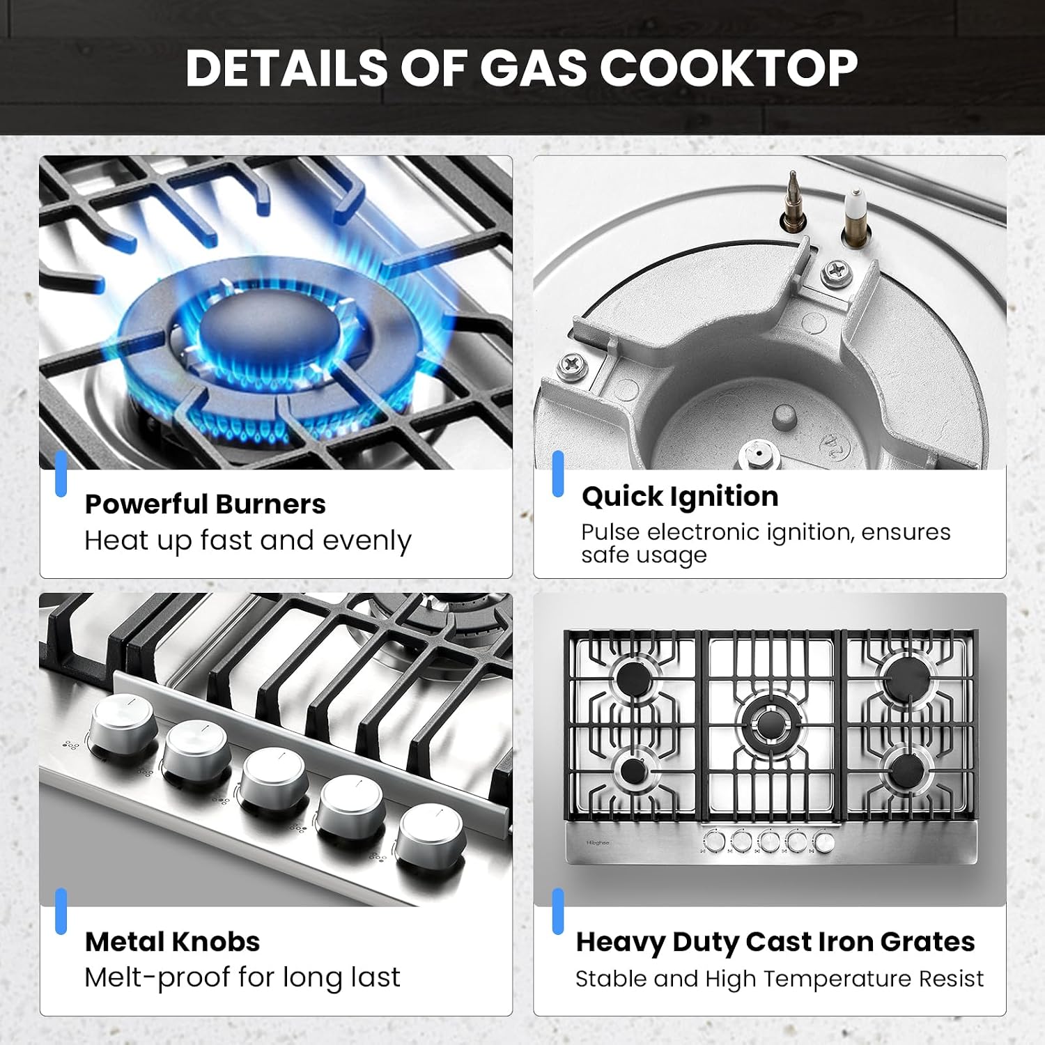 36 Inch Gas Cooktop with 5 Sealed Burners, Stainless Steel Propane Stove Top, NG/LPG Convertible, Built-in Stovetop with Thermocouple Protection for Rvs Kitchen Outdoor