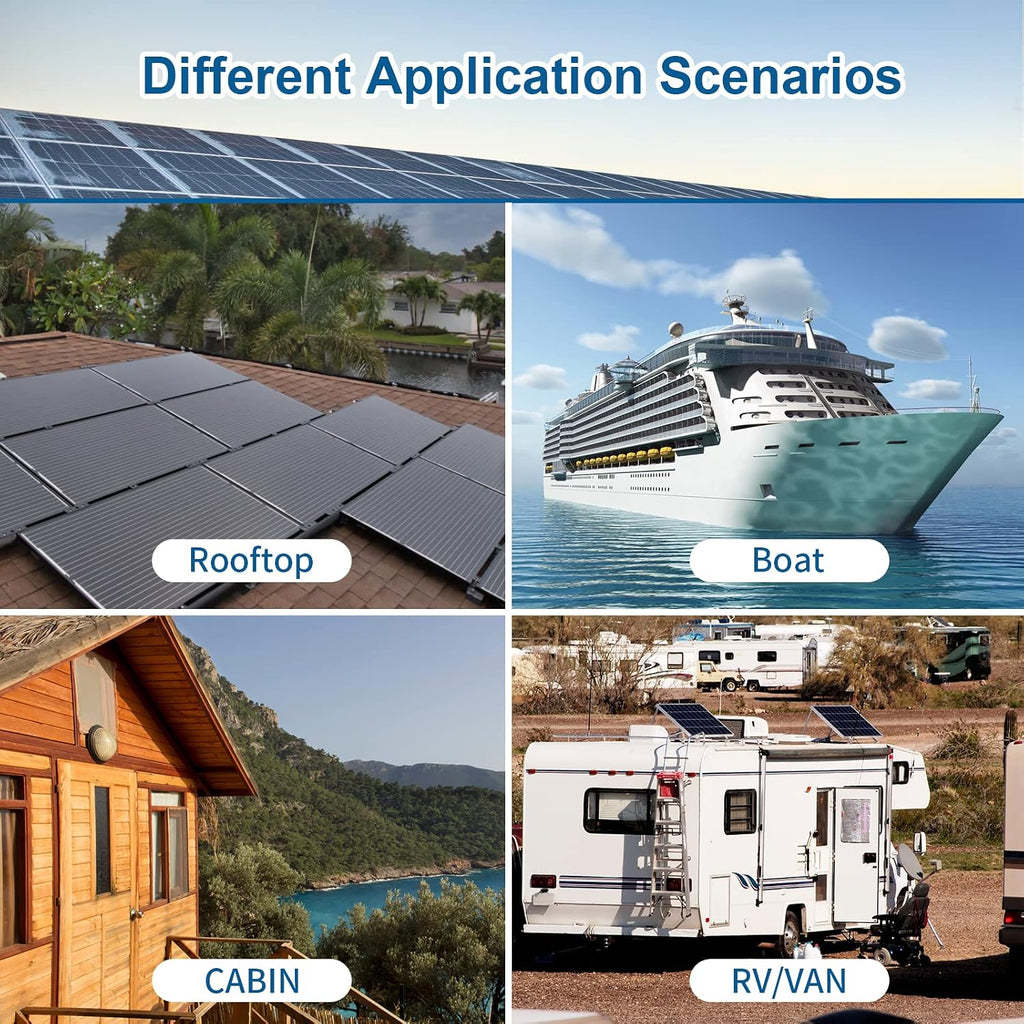 ACOPOWER Solar Panel 100 Watt 12V Black Monocrystalline High-Efficiency Module Off Gird PV Power with Solar Connectors for Battery Charging Boat Caravan RV