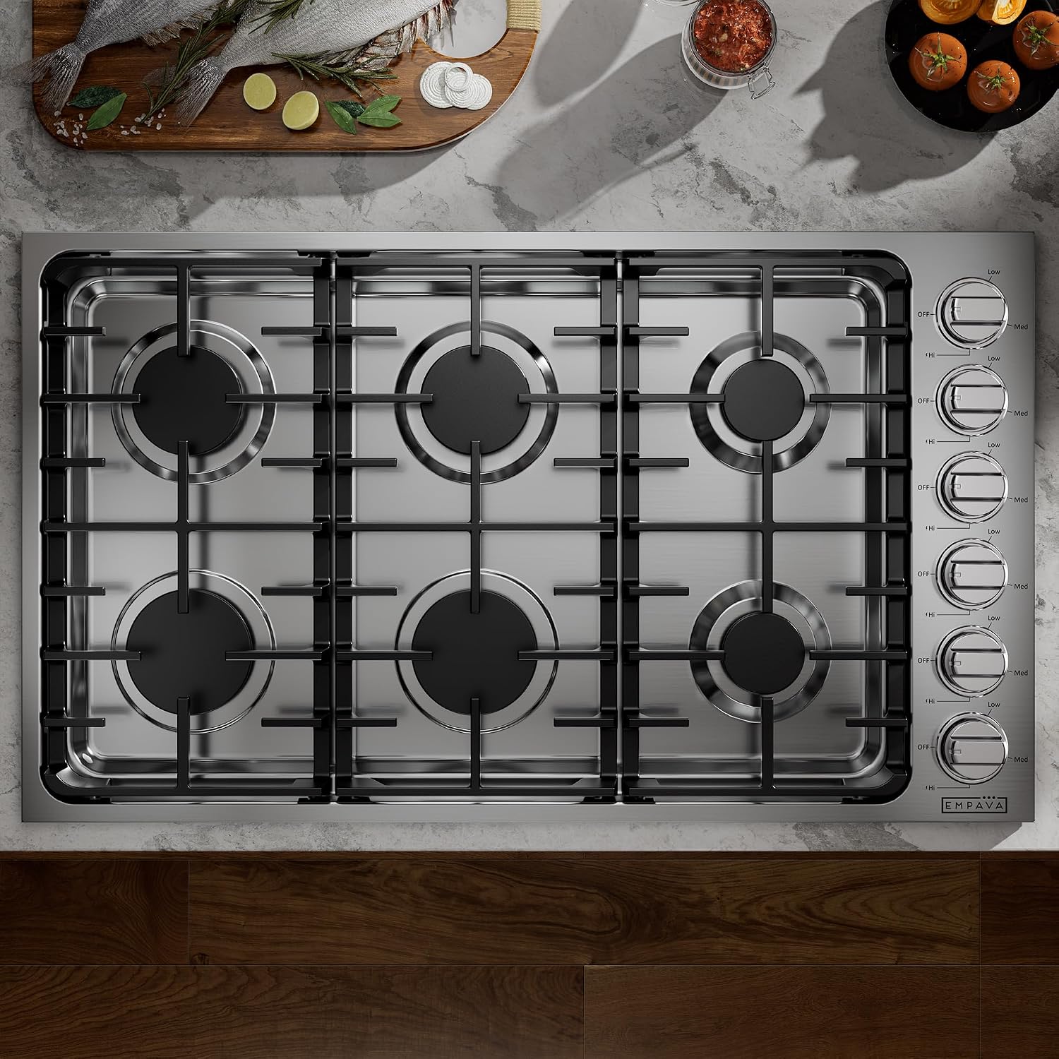 Empava 36 Inch Gas Cooktop,6 World-Class SABAF Burners Made in Italy,Stainless Steel Stove Top Bulit-in,Certified by CSA,for Homes, kitchens