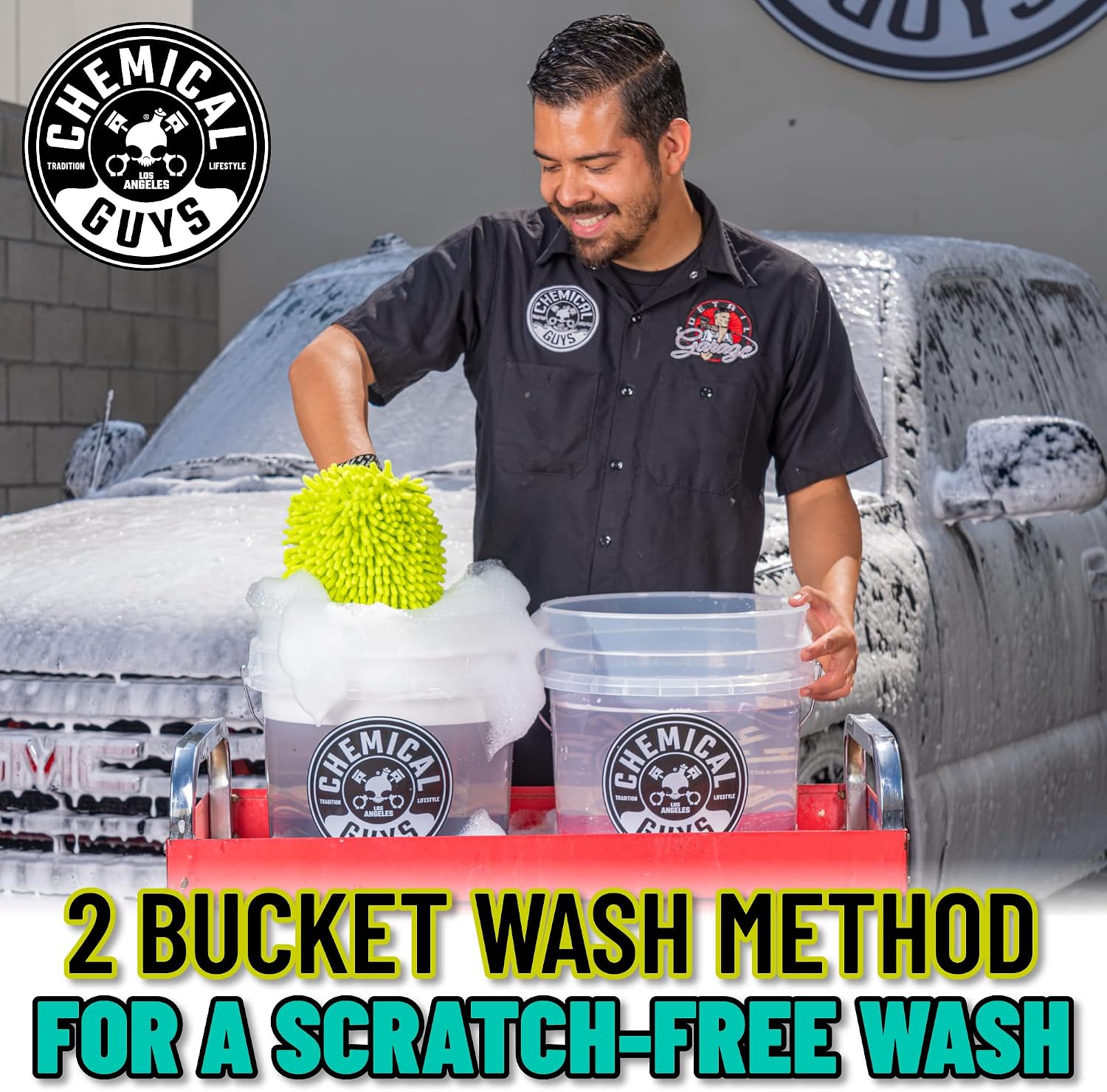 Chemical Guys Two Car Wash Bucket Kit with Dual Dirt Trap Filters, Chenille Wash Mitt, Mr. Pink, Citrus Wash, After Wash, and Drying Towel - 11 Items - Two Bucket Method Complete Setup