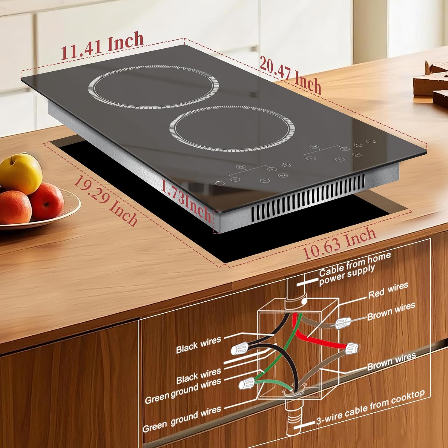 2 Burner Electric Cooktop, 120V Electric Stove Top Touch Control, 12 Inch Double Burner Countertop 2000W with Timer & 9-Level Adjustment, Child Lock, Built-in Radiant Plug In Stove Top Pladeca