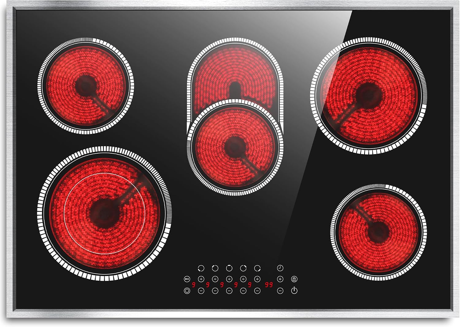 30 Inch Electric Cooktop, 5 Burner Electric Stove Top Touch Control, 8400W Built-in Ceramic Stovetop Burner 30' with Expandable Zone, Child Lock, Timer, Overheat Alert, 220-240v Hardwired