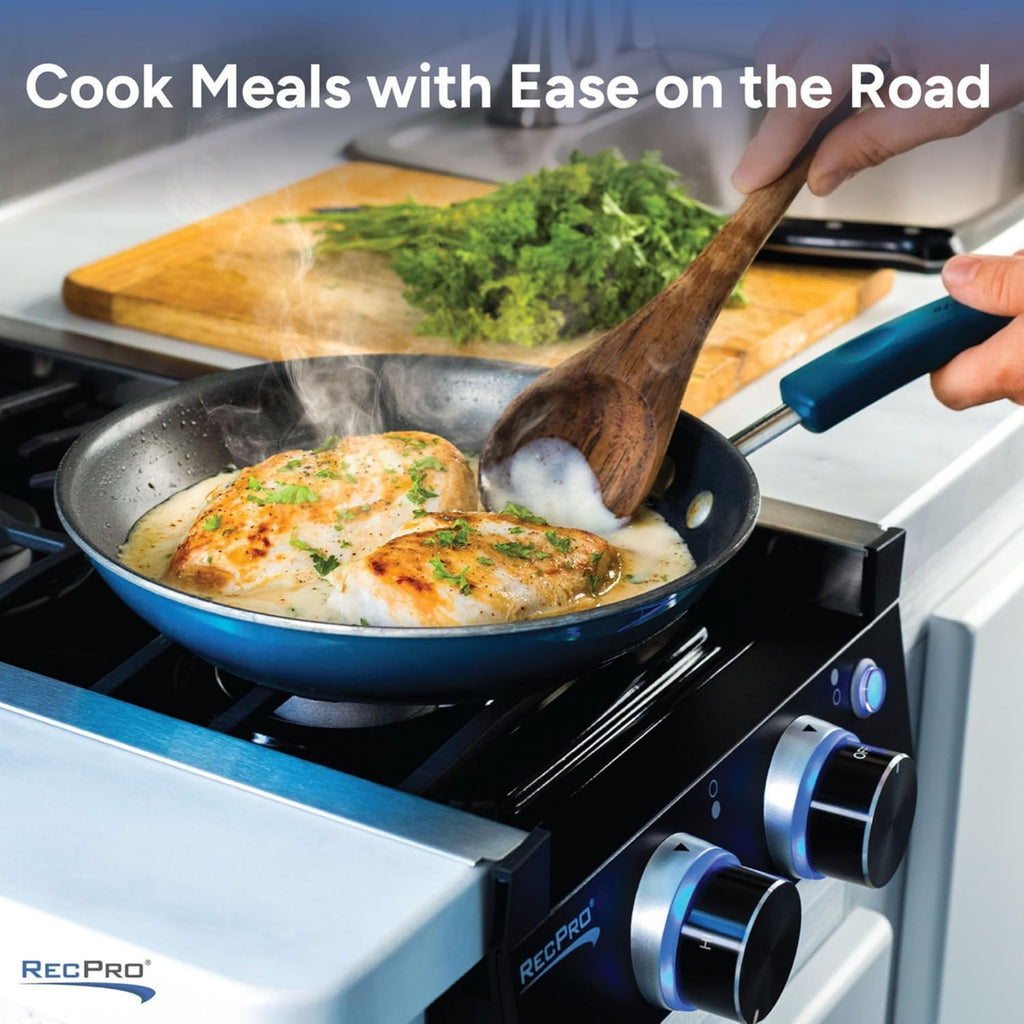 RecPro RV Built In Gas Cooktop | 2 Burner or 3 Burner | RV Cooktop Stove | 6,500 and 8,000 BTU Burners | Cover Included (Stainless Steel, 2-Burner)