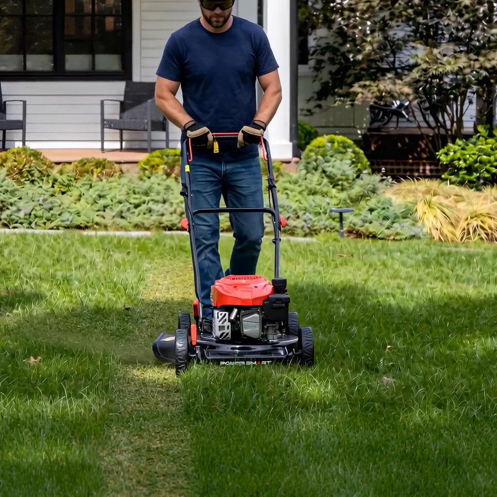 PowerSmart 18-Inch Gas Push Lawn Mower with 144cc 4-Cycle OHV Engine, 2-in-1 with Mulch and Side-Discharge, 5-Position Adjustable Cutting Height (DB8618C)