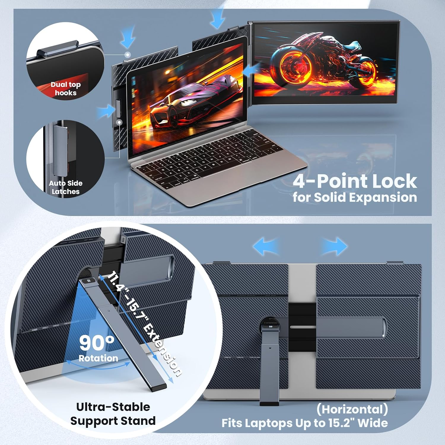 Laptop Screen Extender, 14' Ultra-Thin & Lightweight Portable Monitor, 1080P FHD IPS Second Screen, Plug and Play, Laptop Monitor Extender Compatible for Mac/Win Laptops 13-17 Inch