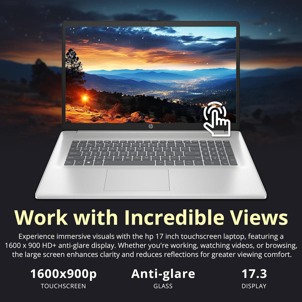 HP 17.3' HD+ Touchscreen Laptop, AMD Ryzen 5 7430U, 16GB RAM, 2TB Storage (1TB SSD+1TB Docking Station Set), AMD Radeon Graphics, Numeric Keypad, HD Webcam, Wi-Fi 6, Win 11, Silver