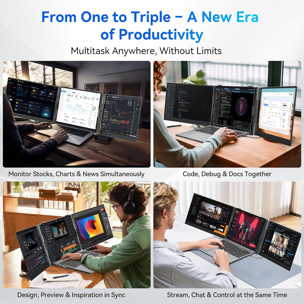 Blackview DCM6 Triple Laptop Screen Extender,14' 1080P FHD IPS Portable External Screen,Two Cable USB C Travel for 13-17'' Laptop,Plug & Play Compatible with Windows/Mac/Chrome OS and Mobile Devices