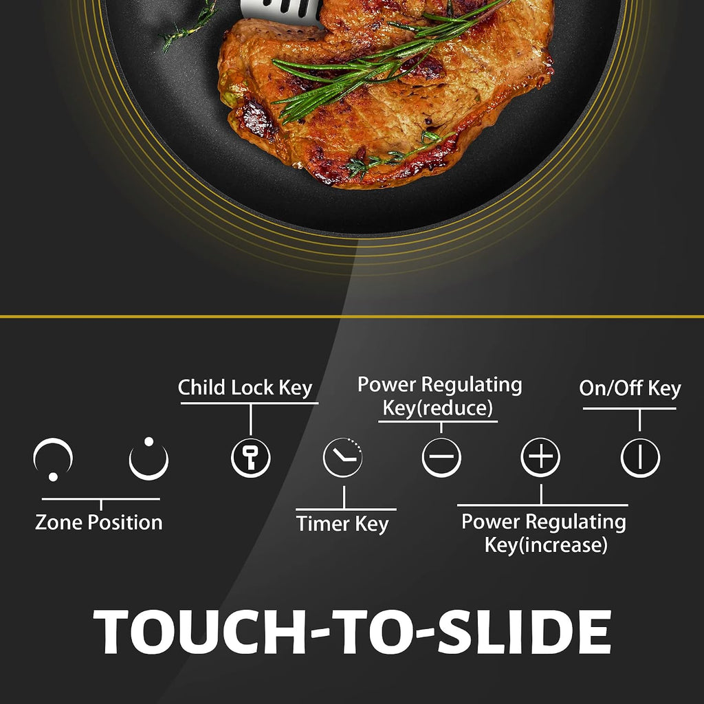 Noxton 2 Burner Electric Cooktop 12 Inch, Built-in Electric Radiant Ceramic Stove Top, Sensor Touch Control, Child Safety Lock, Timer, 3000W, Hard Wire for 220V~240V