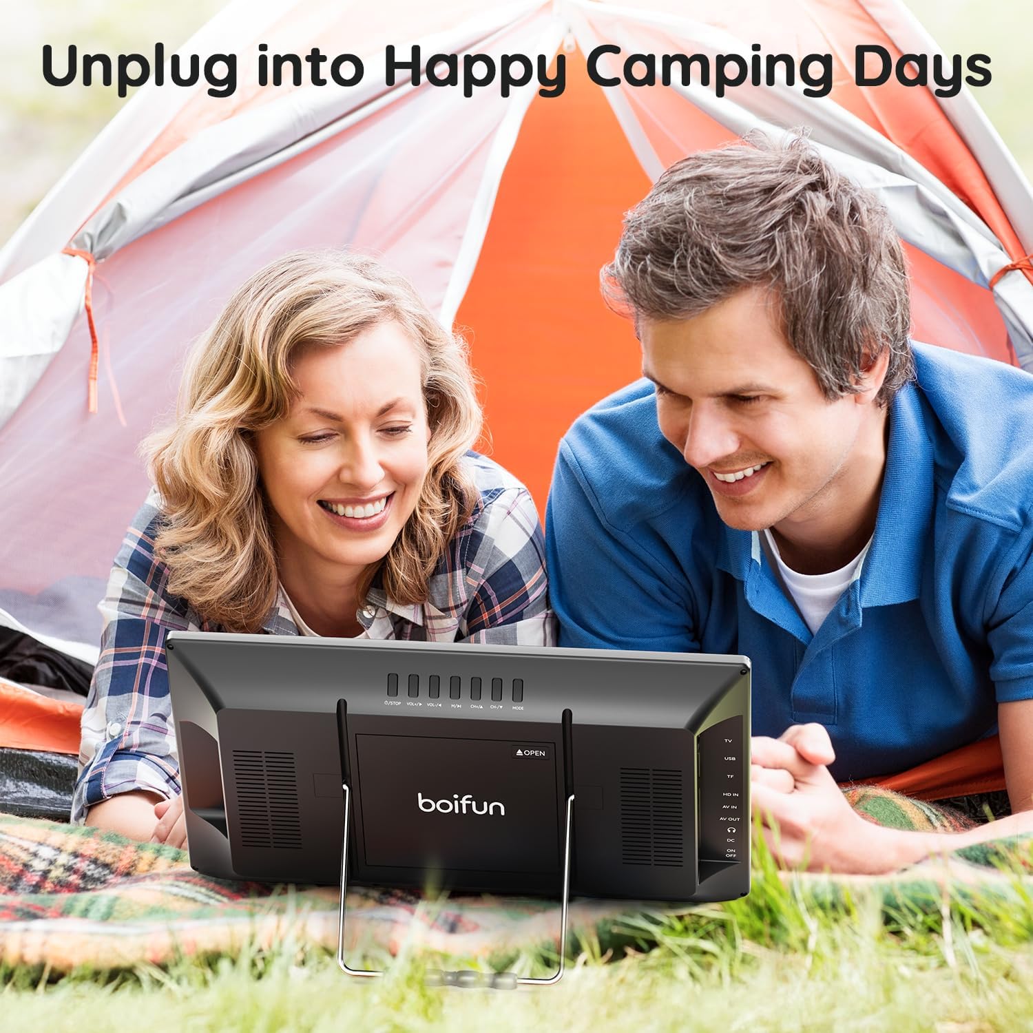 Boifun 15.6' Portable TV with Antenna, DVD Player Built-in, FM Radio, 5000mAh Battery, Support HDMI Input/USB/TF/AV Out and Multiple Disc Formats, Small TV DVD Combo for Camping Patio RV Kitchen,Black