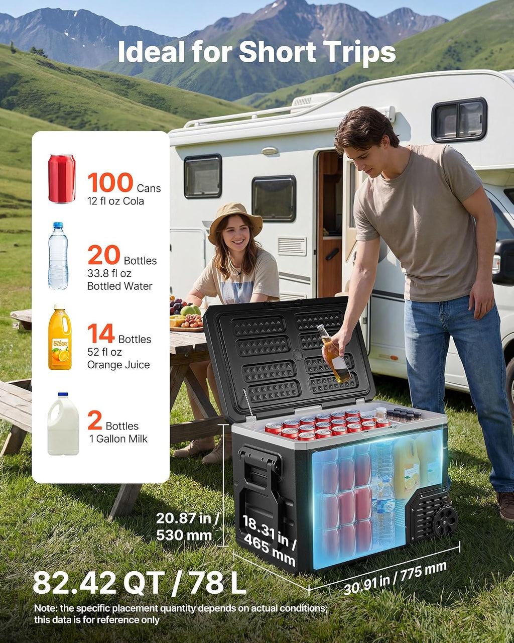VEVOR 12 Volt Refrigerator, 82.4 QT/ 78L Car Fridge, Portable Electric Freezer Compressor with Handle, APP Control and Wheel, 12V/24V DC 100-240V AC, -4℉ to 68℉, for Truck Van RV SUV Travel Camping