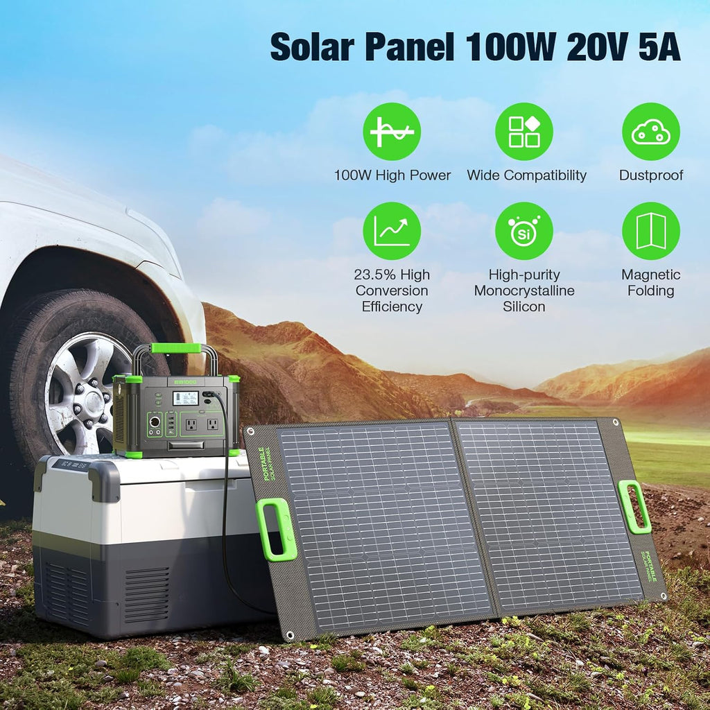 Portable Power Station 330W with 100W Solar Panel, Solar Generator Fast Charging, Foldable Solar Panel for Camping, RV, Outdoor Use