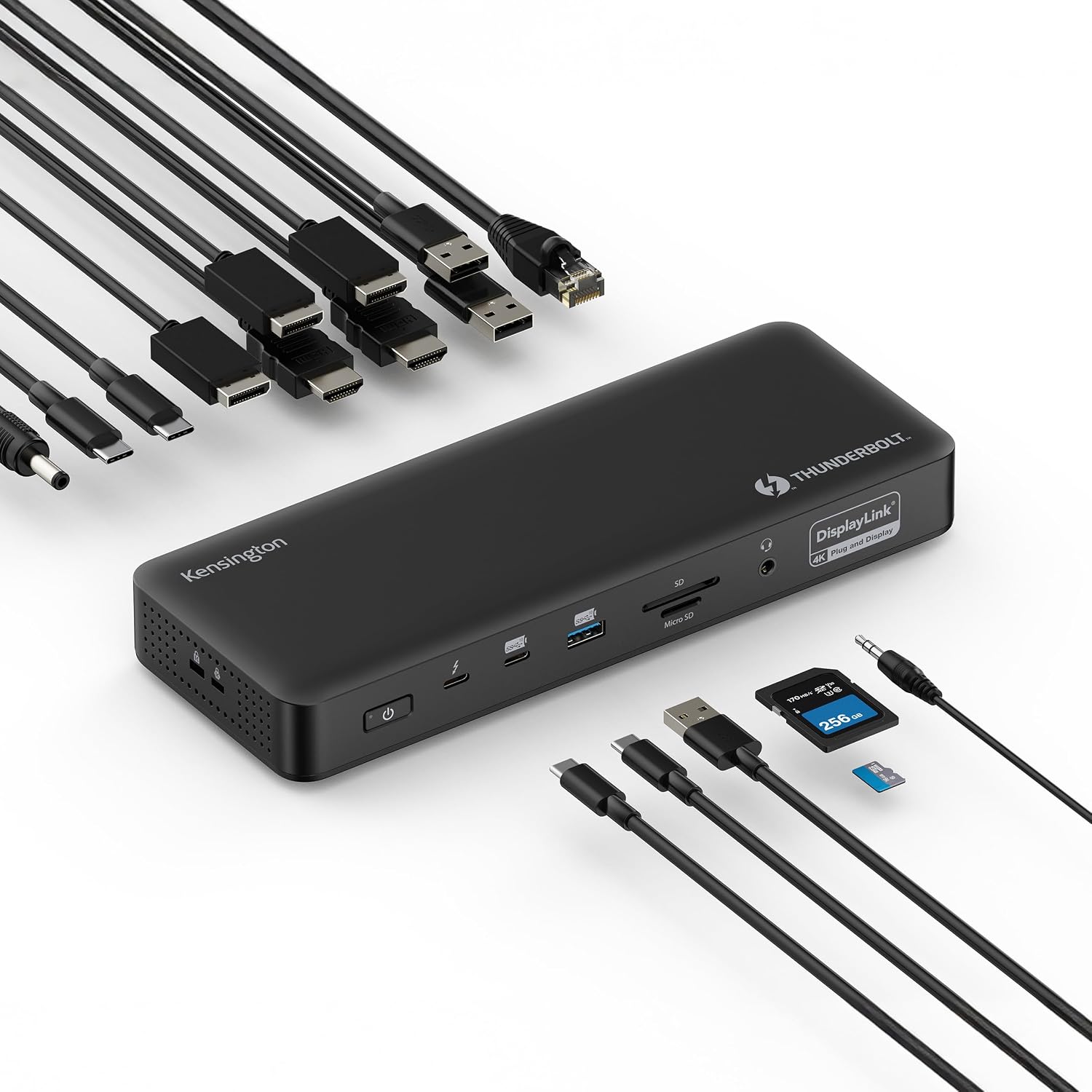 Kensington SD5910T DisplayLink Docking Station Thunderbolt 4, Quad 4K for MacBook Pro/Air M1/M2/M3/M4 with Pro and Max Chipsets, 100W PD, HDMI/DP/TB4, SD/Micro SD Card Slots (K35233NA), Black