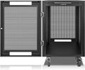 Sound Town 16U Universal Steel Rack, w/Mesh Doors, Locking Casters, Vented Side Panels for Audio Video, Server and Network Equipment (STRK-M16UWD)