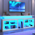 71' LED TV Stand with Power Outlet,60-Colors LED Lights For 65 70 80 in TV,High Gloss Gaming Entertainment Center w/Adjustable Shelves,White TV Console with Modern Design for Living Room Bedroom