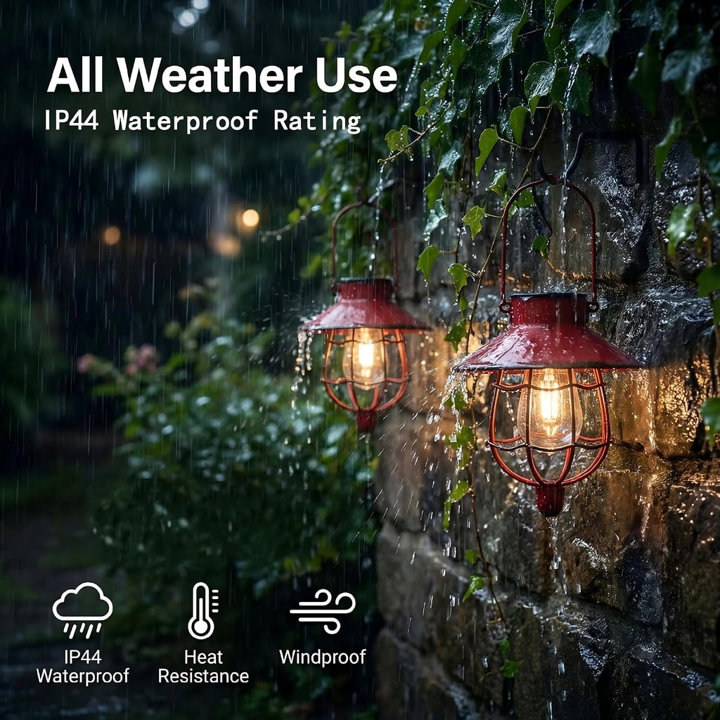 YAKii 6 Pack Solar Lantern Hanging Waterproof Outdoor Metal Solar Lamp with Warm White Light Decorate for Yard Garden Pathway Patio Porch (Red)