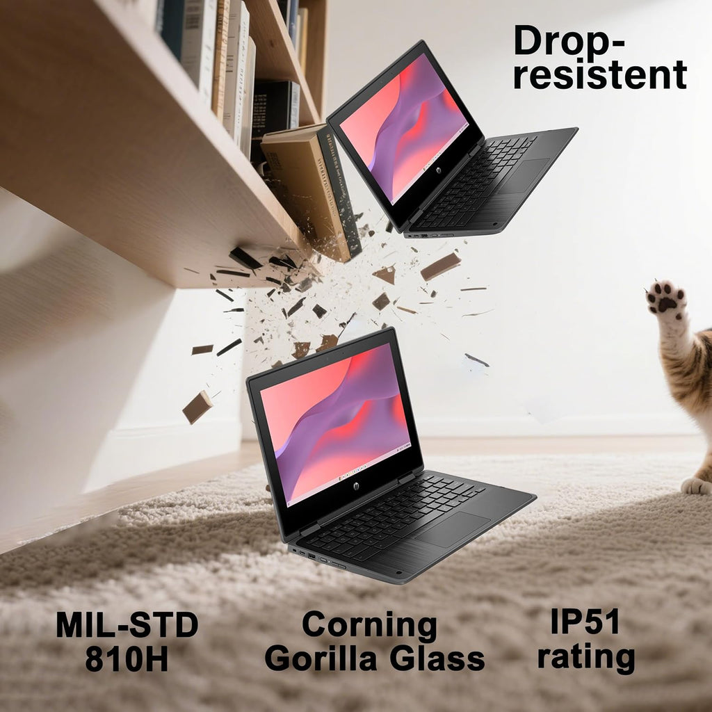 HP Chromebook Pro X360 Fortis 2-in-1 Flip Laptop & Tablet (11.6' Touchscreen, Intel CPU, 8GB RAM, 128GB Storage (64GB+64GB SD)), Rugged & Spill-Resistant, Long-Battery Life, Home, Students, Chrome OS