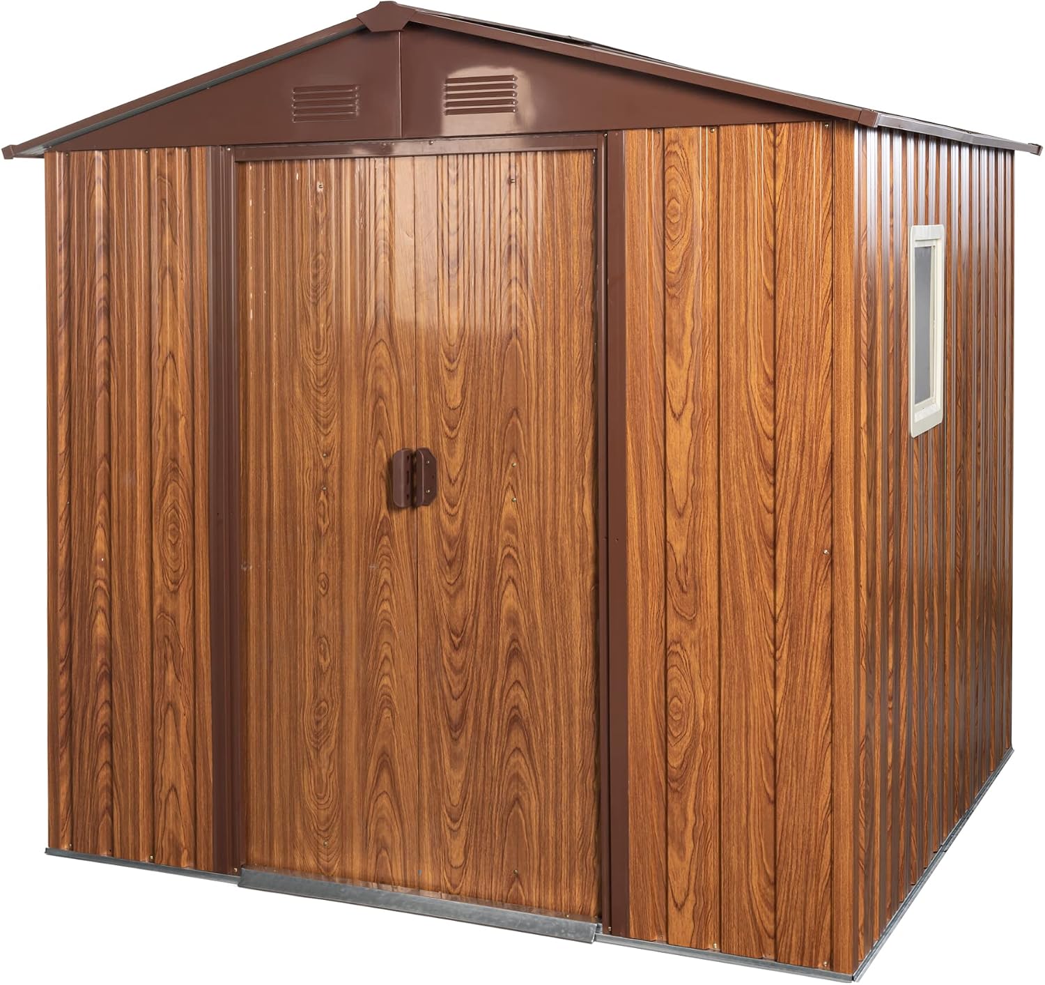 YOPTO 6×6 FT Outdoor Metal Storage Shed with Floor Base and Window,Heavy Duty Storage House Shed W/Integrated Punched Vents,Sliding Doors&Padlock,Rust Waterproof Tool Sheds for Garden,Backyard,Coffee