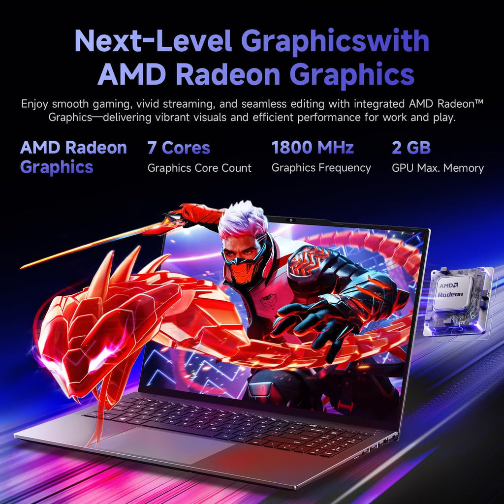 CHUWI Gaming Laptop 16'', AMD Ryzen 5 (Beat i7-1355U), 16GB RAM 512GB SSD, Windows 11 Pro Laptop with Office, IPS 2K Display, Backlit Keyboard, 74.1Wh, WiFi 6, BT 5.2, 4K HDMI