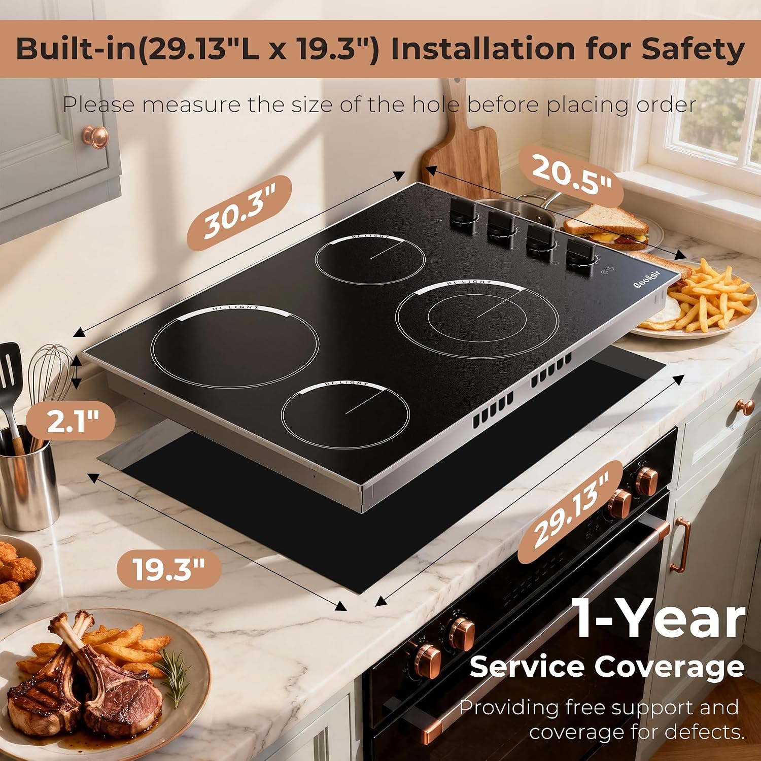Electric Cooktop 30 Inch - 4 Burner Built-in(29.13'x19.3') Electrical Stovetop 7400W, 30 In Radiant Electric Stove with Glass Protection Metal Frame, Auto Shut Off, 220-240V Hard Wired