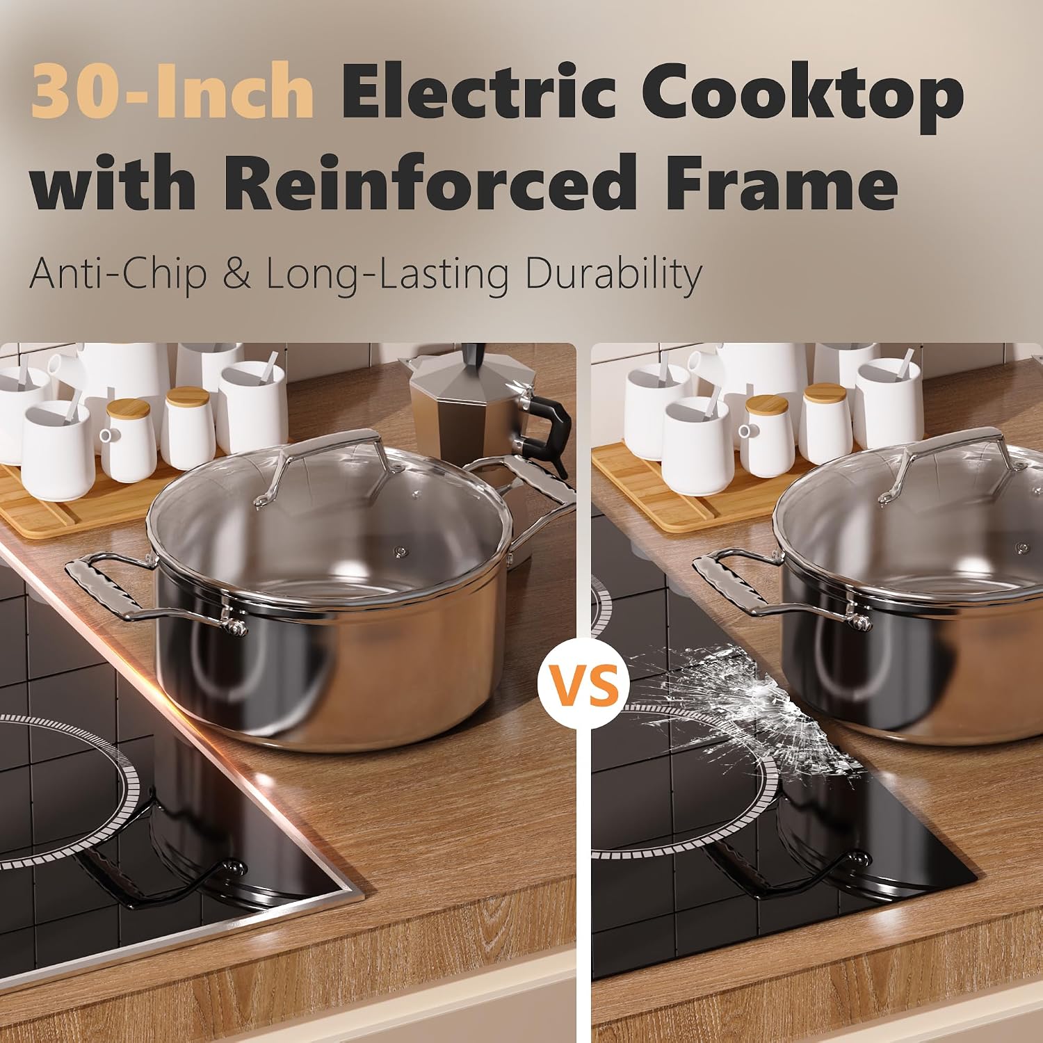 30 Inch Electric Cooktop, 5 Burner Electric Stove Top 6900W, 30' Built-In Ceramic Countertop with Metal Frame, Child Lock, Timer, Slide Control, 220-240V Hardwired (No Plug)