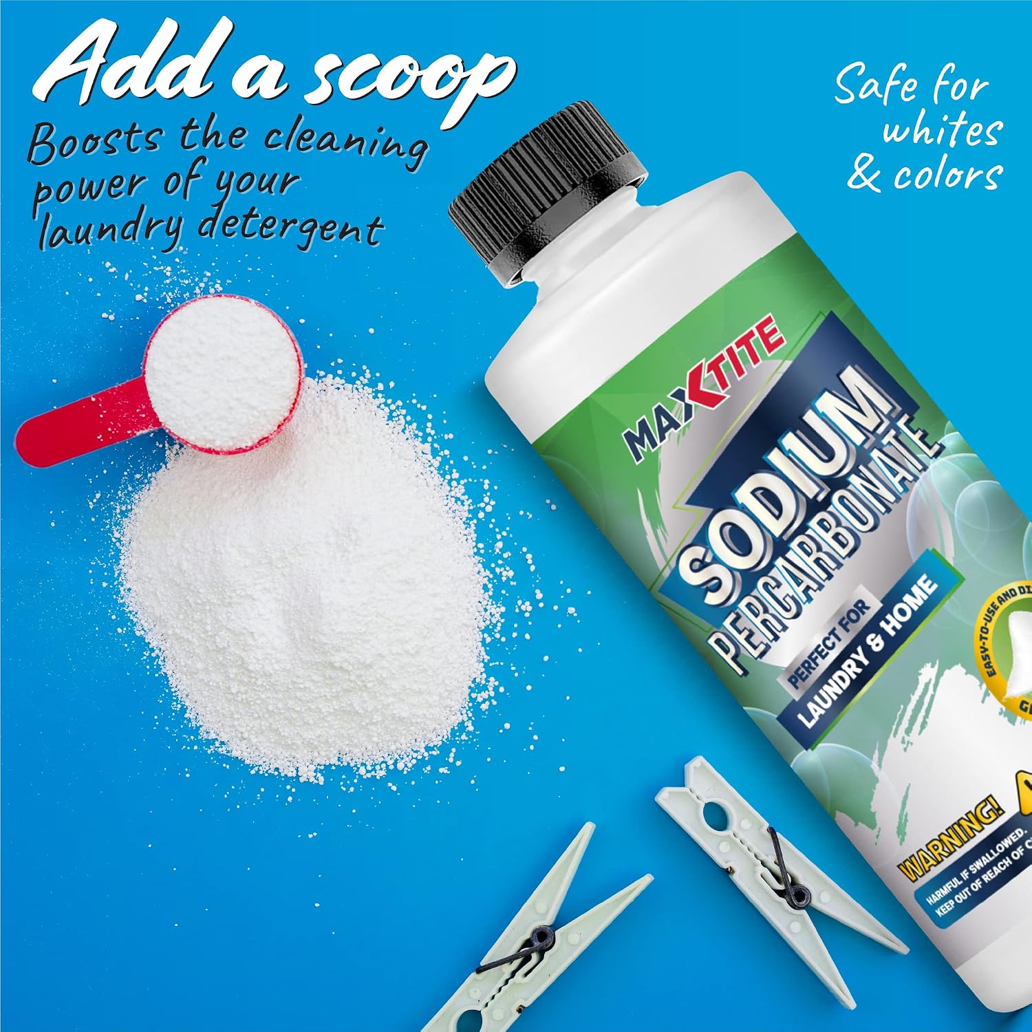 MAXTITE Sodium Percarbonate (32 lbs total - 16 pack of 2 lbs bottles) - 100% Pure Solid Hydrogen Peroxide/Oxygen Bleach - Home & Laundry Multi-Use Cleaner - HDPE w/Resealable Child Resistant Cap