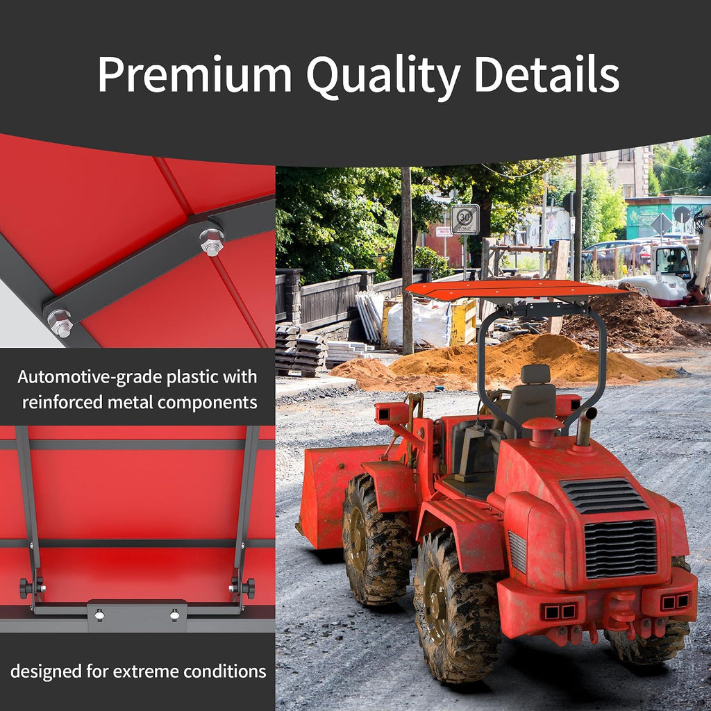 Red Tractor Canopy for ROPS 53-3/8' x 53-3/8' – Sunshade Roof for Lawn Mowers, Heavy-Duty Mounting Brackets, Non-Fading High-Density Thermoplastic (Adds About 4' to Tractor Height)