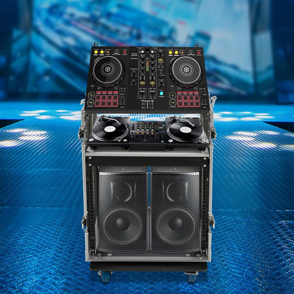 PA DJ Rack, 10U Road Case with 4 Universal Rubber Wheels, Audio Rack for studios, home theatres, KTVs