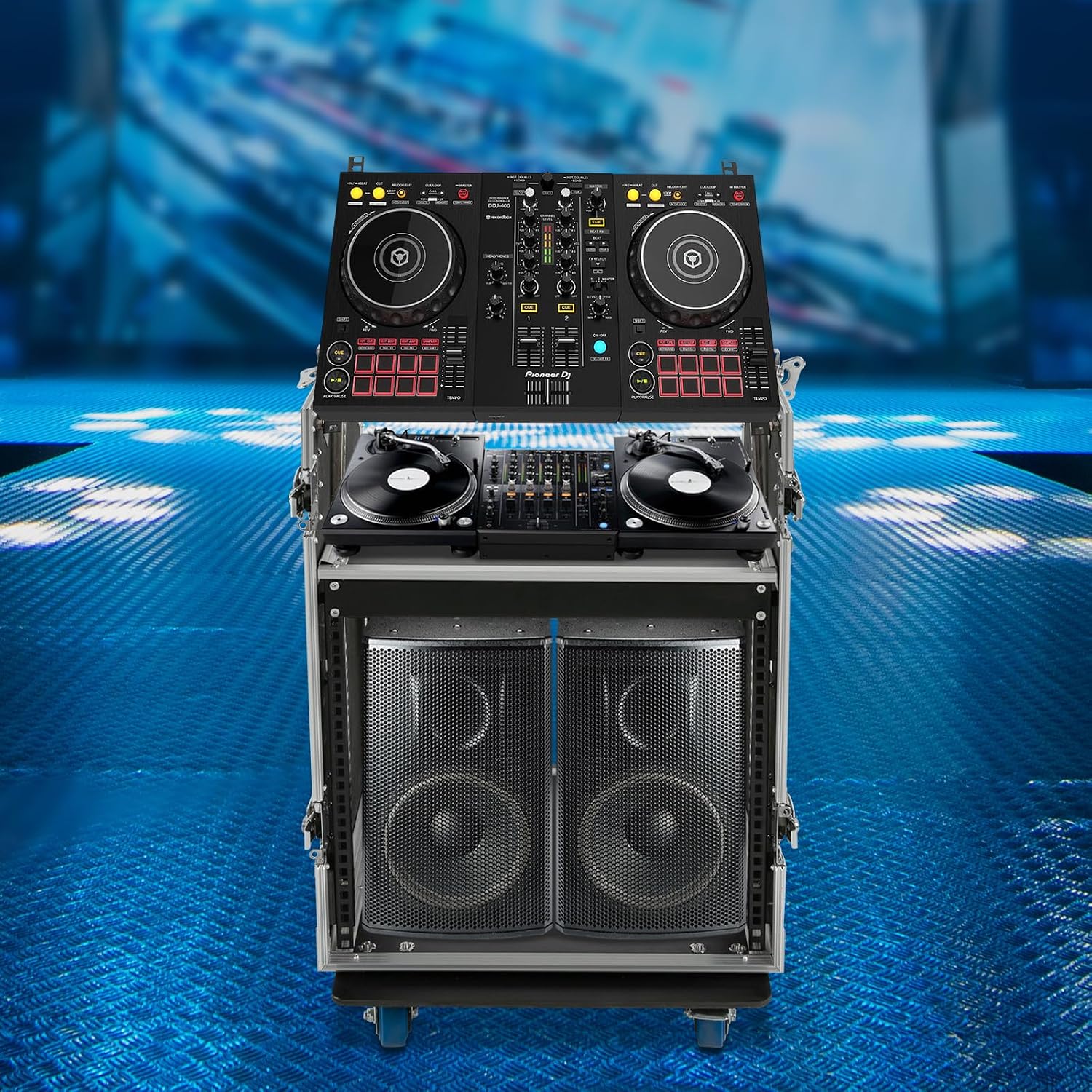 PA DJ Rack, 10U Road Case with 4 Universal Rubber Wheels, Audio Rack for studios, home theatres, KTVs