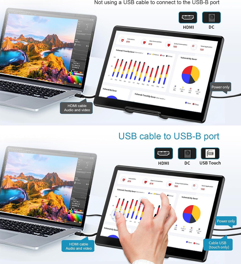 15.6' Portable Touchscreen Monitor, FHD 1920×1080 IPS Ra Pi Touch Screen Monitor for Laptop HDMI VGA DVI 10-Point Touchable Display VESA 75x75 Mountable for Laptops PC Pi POS Kiosk Home Industrial