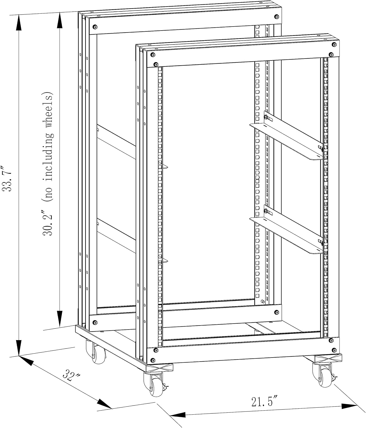 15U 4 Post Open Frame 19inch Server/Audio Steel Rack 31inch Deep Aluminum UL Certified