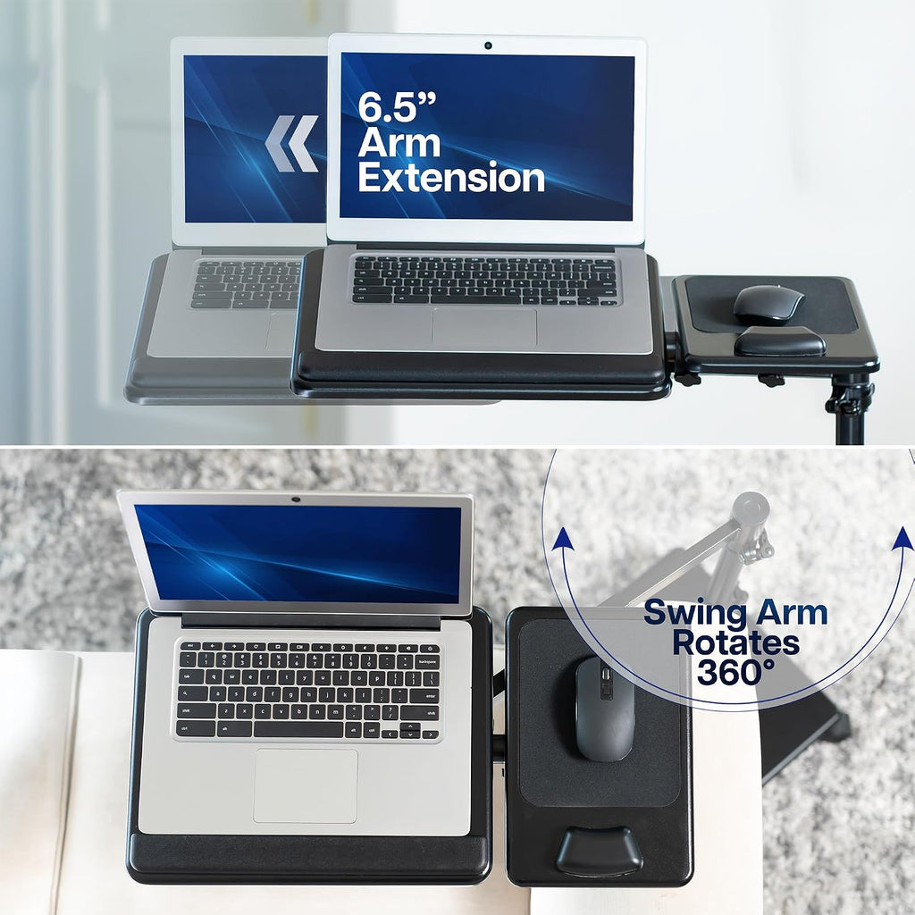 VIVO 15 x 12 inch Laptop Cart with Extension Arm, Over Sofa Rolling Tablet Stand with Adjustable Height and Tilt, Black, CART-H10L