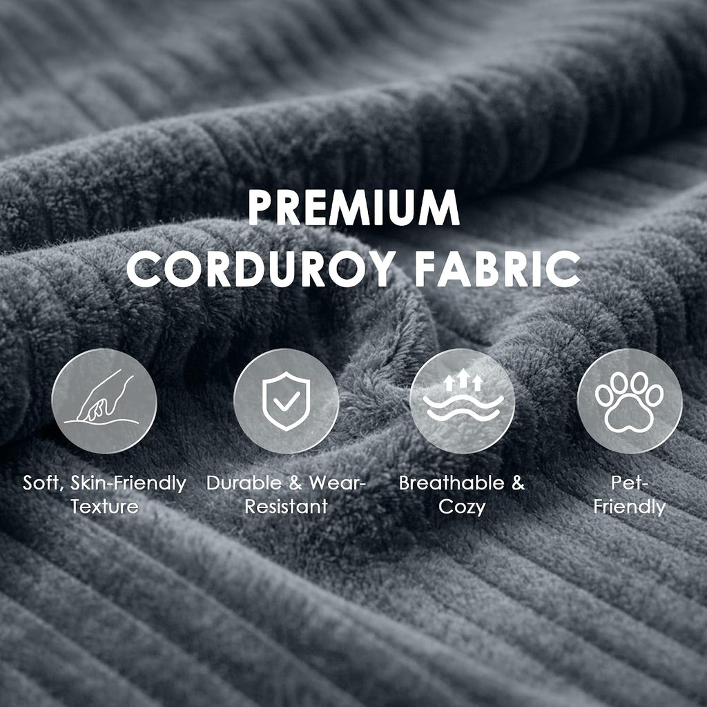 Modular Sectional Sofa Couches, 96' L-Shaped Cloud Boneless Couch with Left Chaise Lounge & Side Pockets for Living Room | No Assembly Required | Corduroy Fabric, Dark Gray