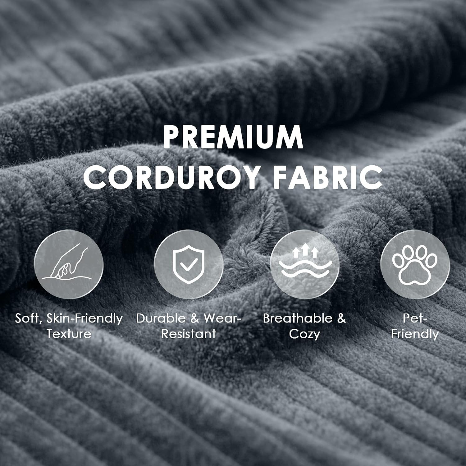 Modular Sectional Sofa Couches, 96' L-Shaped Cloud Boneless Couch with Left Chaise Lounge & Side Pockets for Living Room | No Assembly Required | Corduroy Fabric, Dark Gray