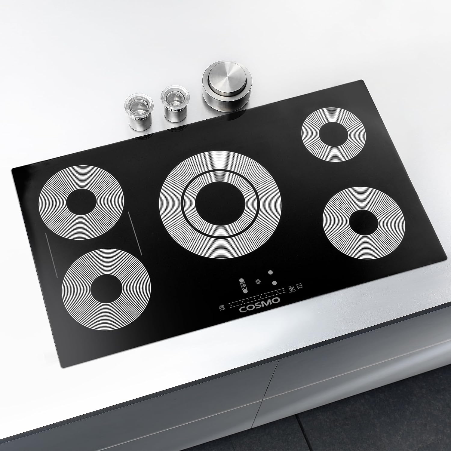 COSMO 36 in. Electric Ceramic Glass Cooktop with 5 Burners, Triple Zone Element, Sync Burners, Hot Surface Indicator Light and Touch Controls