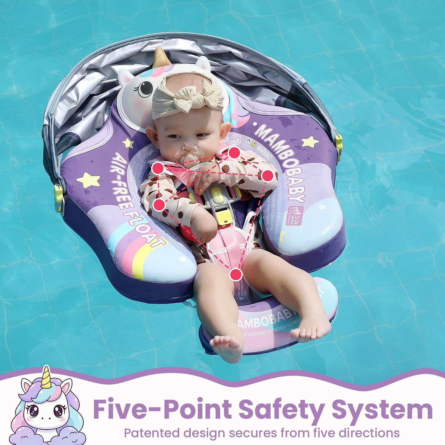 Mambobaby Float Deluxe Baby Pool Float: Safe & Comfortable Swim Trainer for Infants & Toddlers, Non-Inflatable Design, UV Protection Canopy, Fun Water Experience for Ages 3-24 Months