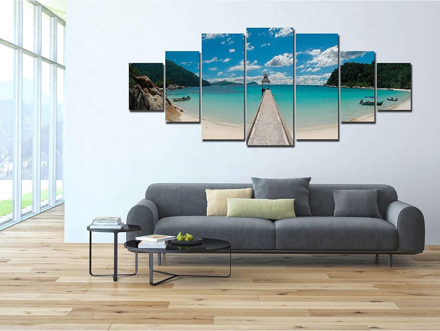Startonight Huge Canvas Wall Art Summer Bridge Beach II - Large Framed Set of 7 40' x 95'