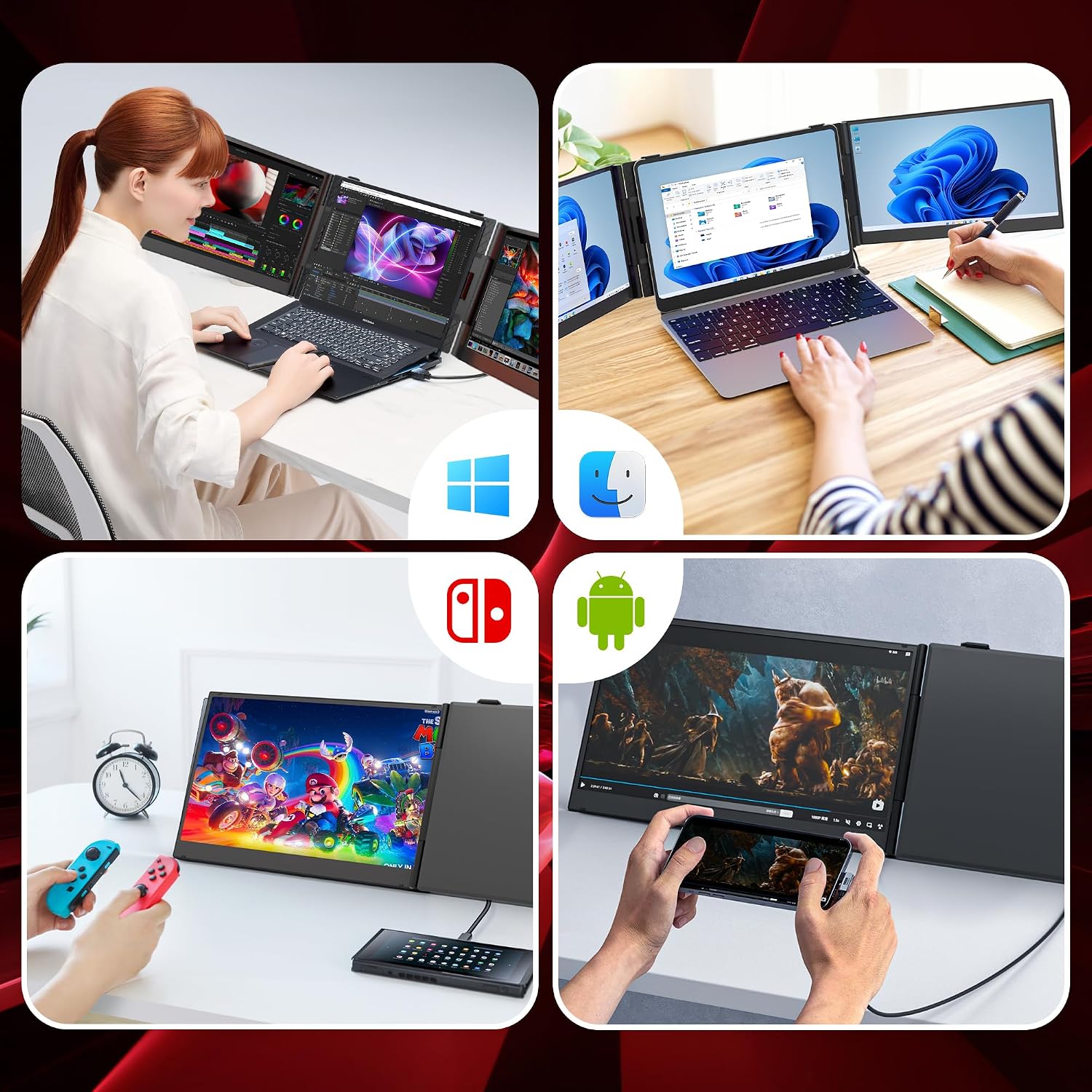 One Cable Connection Laptop Screen Extender Monitor Portable, Ultra Thin 14.2' 1080P FHD Lightweight Triple Screen,Fit for 13-17' Laptop, Plug & Play Compatiable with Win/Mac/Chrome/Android/Switch