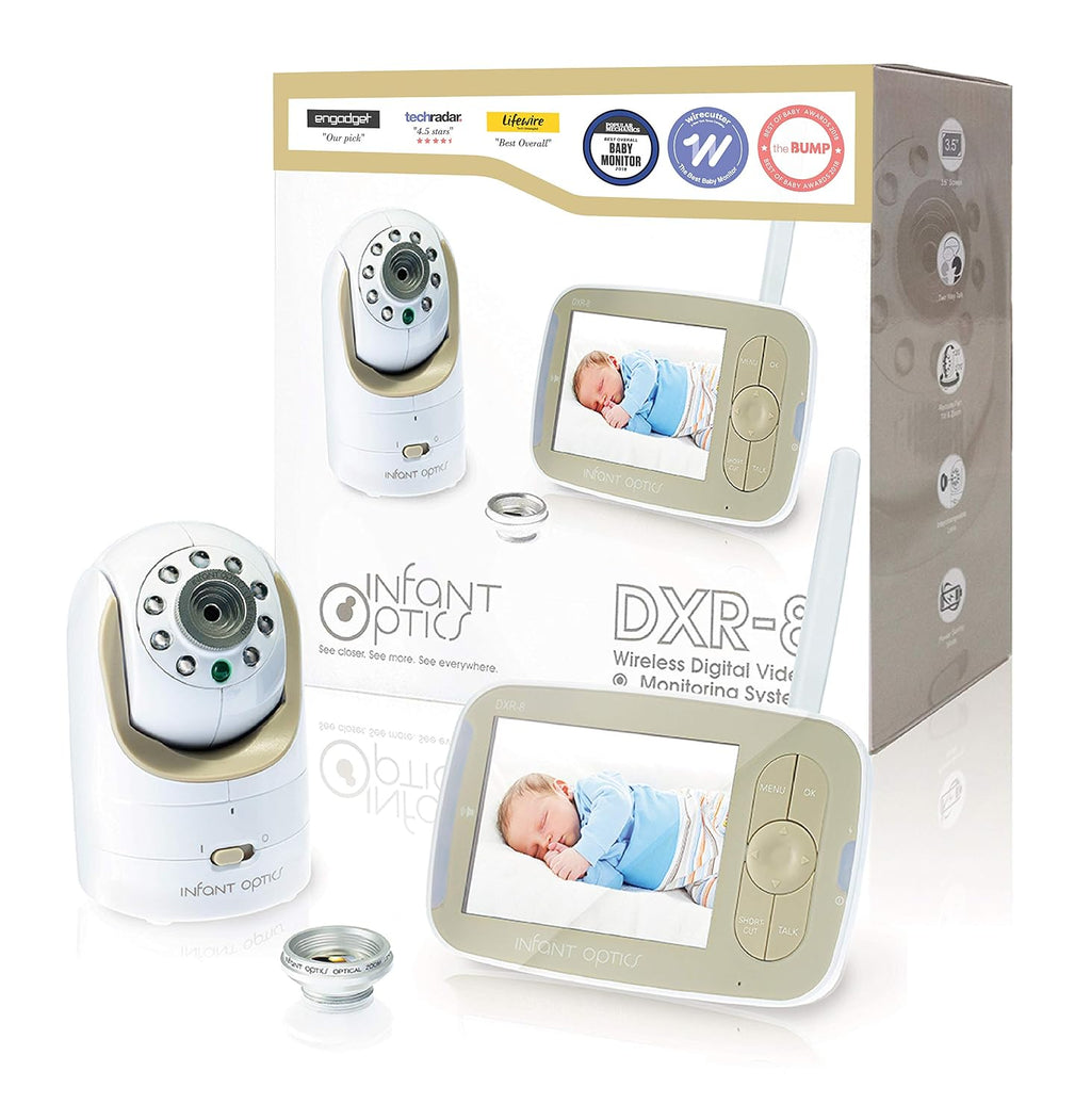 Infant Optics DXR-8 480p Video Baby Monitor, Non-WiFi Hack-Proof FHSS Connection, Interchangeable Lenses, Pan Tilt Zoom, LED Sound Bar, Night Vision, and Two-Way Talk.